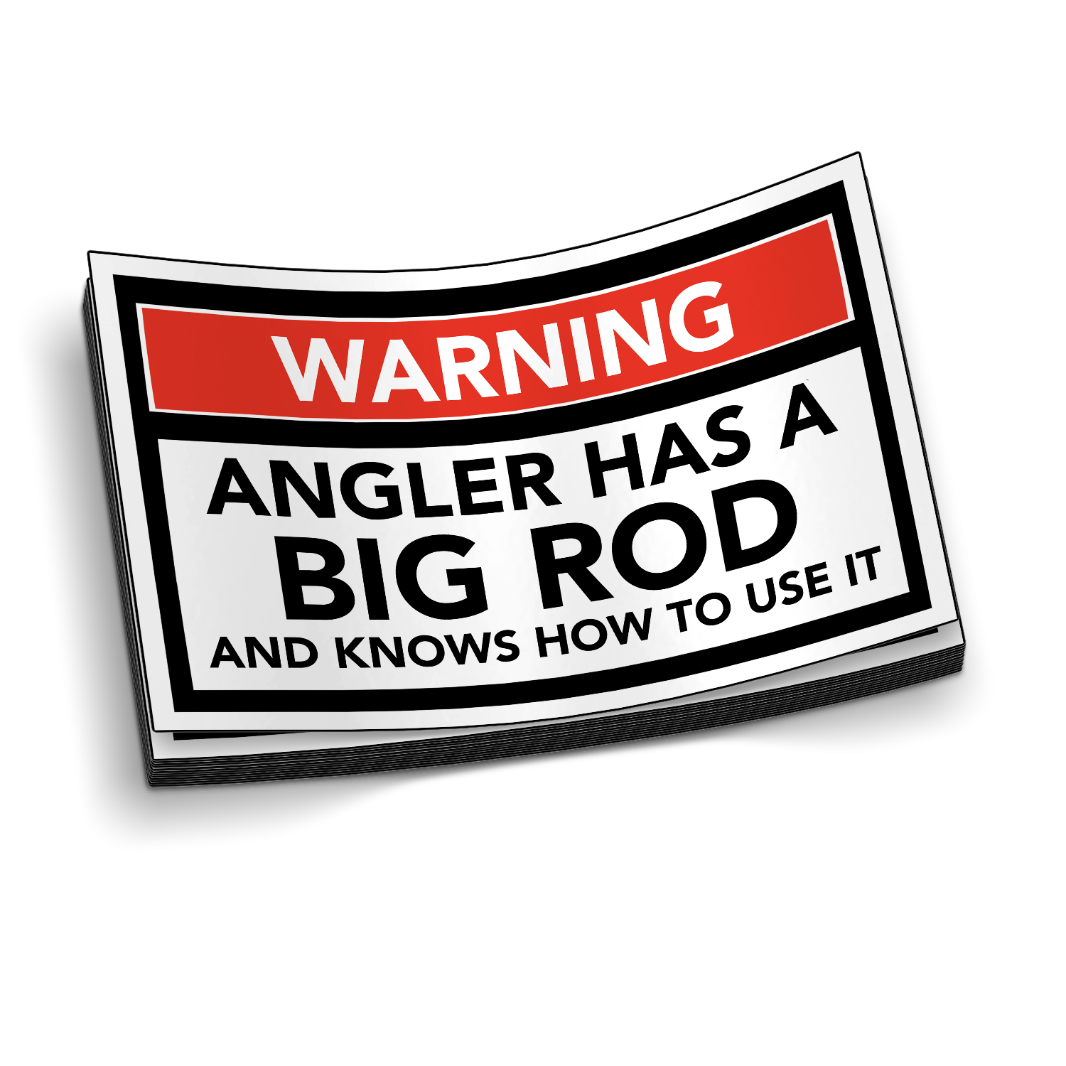 Warning Angler With Big Rod - Funny Fishing Sticker