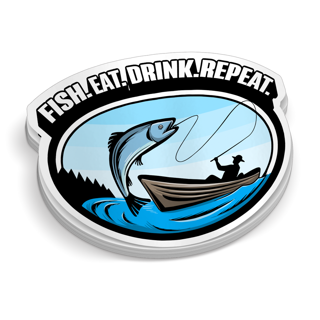 Fish Eat Drink Repeat - Funny Fishing Sticker