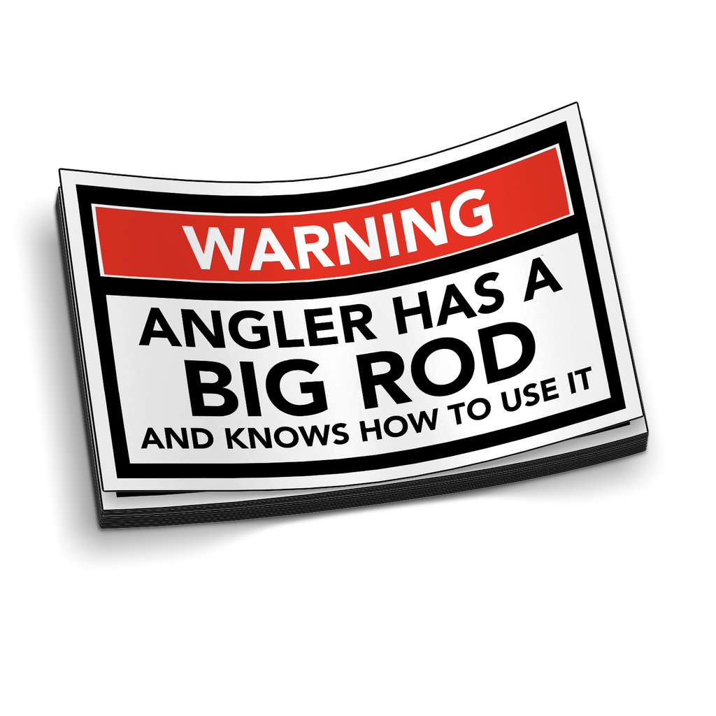 Warning Angler With Big Rod - Funny Fishing Sticker
